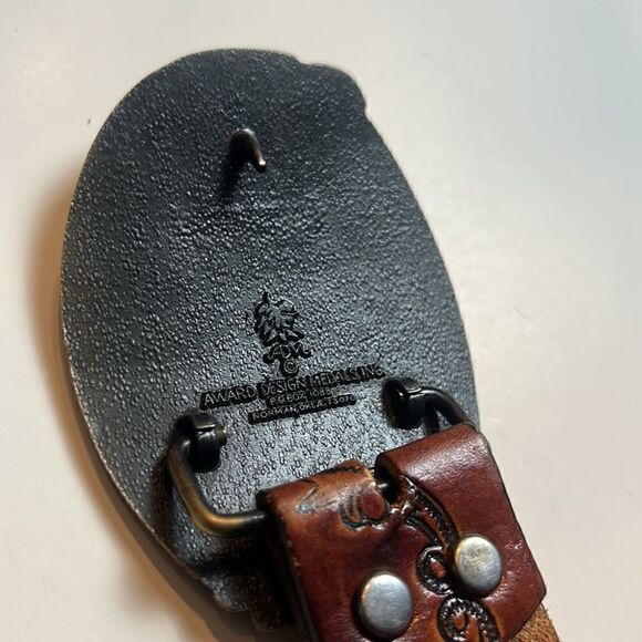 leather tooled belt with buckle hand stained latitan sz 36 western cowboy rodeo - Picture 6 of 11